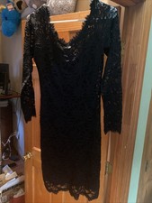 Mini Dress Jump Apparel Black Solid Lace 3/4 Sleeve V Neck Zip Short Womens L