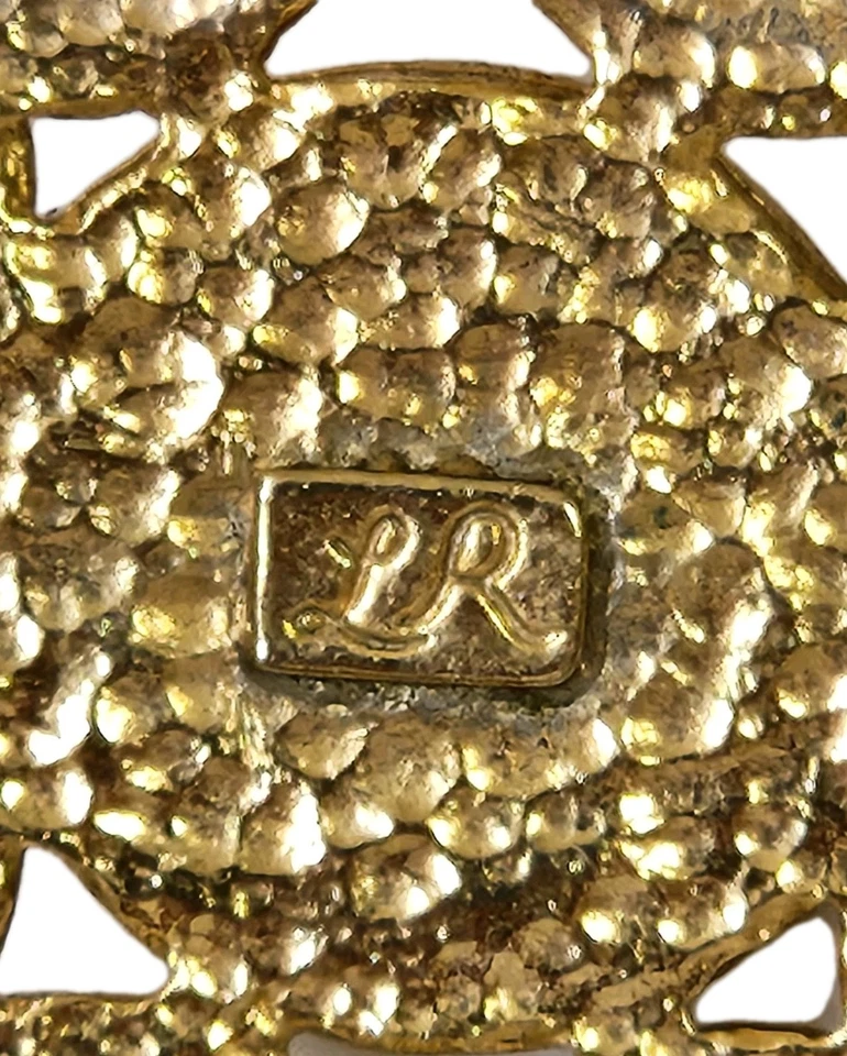 Broche prendedor vintage de lágrima redondo y colgante de cristal Remington con concha de oro de 14K para dama Foto 4 de 4