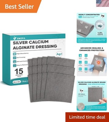 Ag Silver Calcium Alginate Wound Dressing 4'' x 4'', Non Stick Pads for Wounds,...