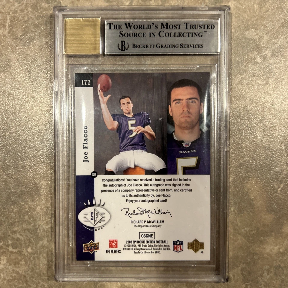 2008 SP Rookie Edition - Premier Prospects Joe Flacco Autographs BGS 9/10 - Image 2 of 2