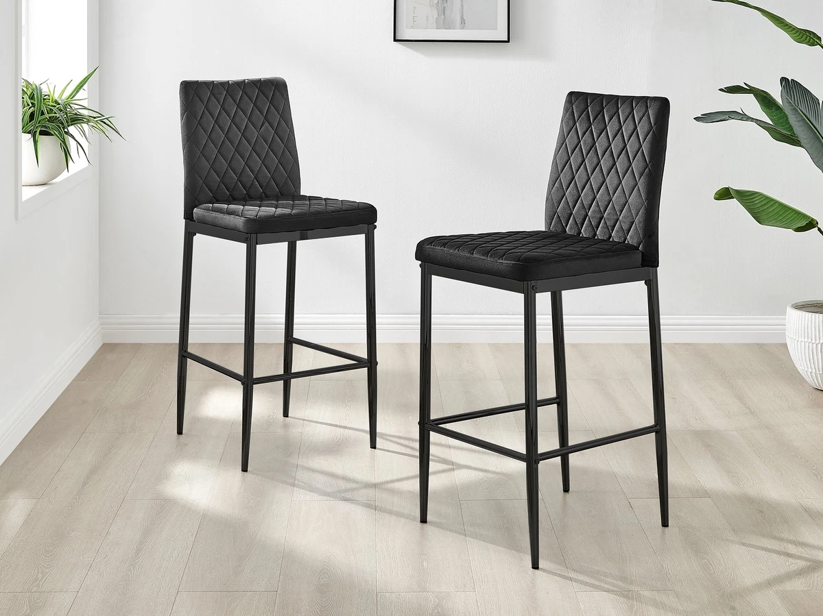 Furniturebox UK Set of 2 Milan Soft Velvet Bar Stools With Black Metal Legs