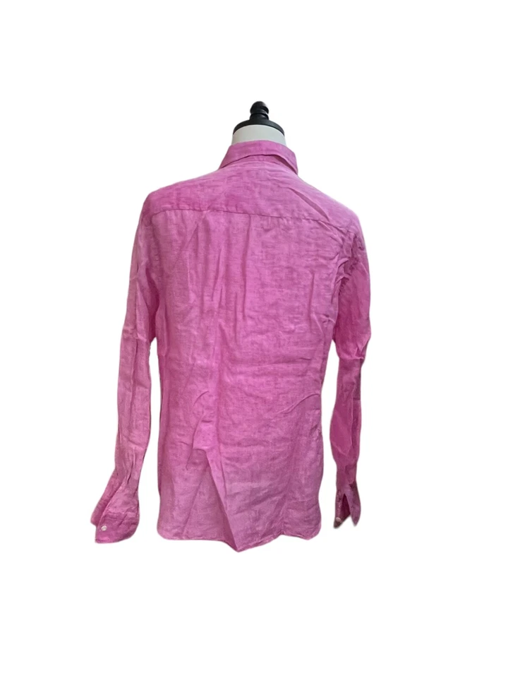 Camisa masculina Ermanno Scervino bordada rosa, franja abotoada tamanho IT56/XXXL - Imagem 3 de 4