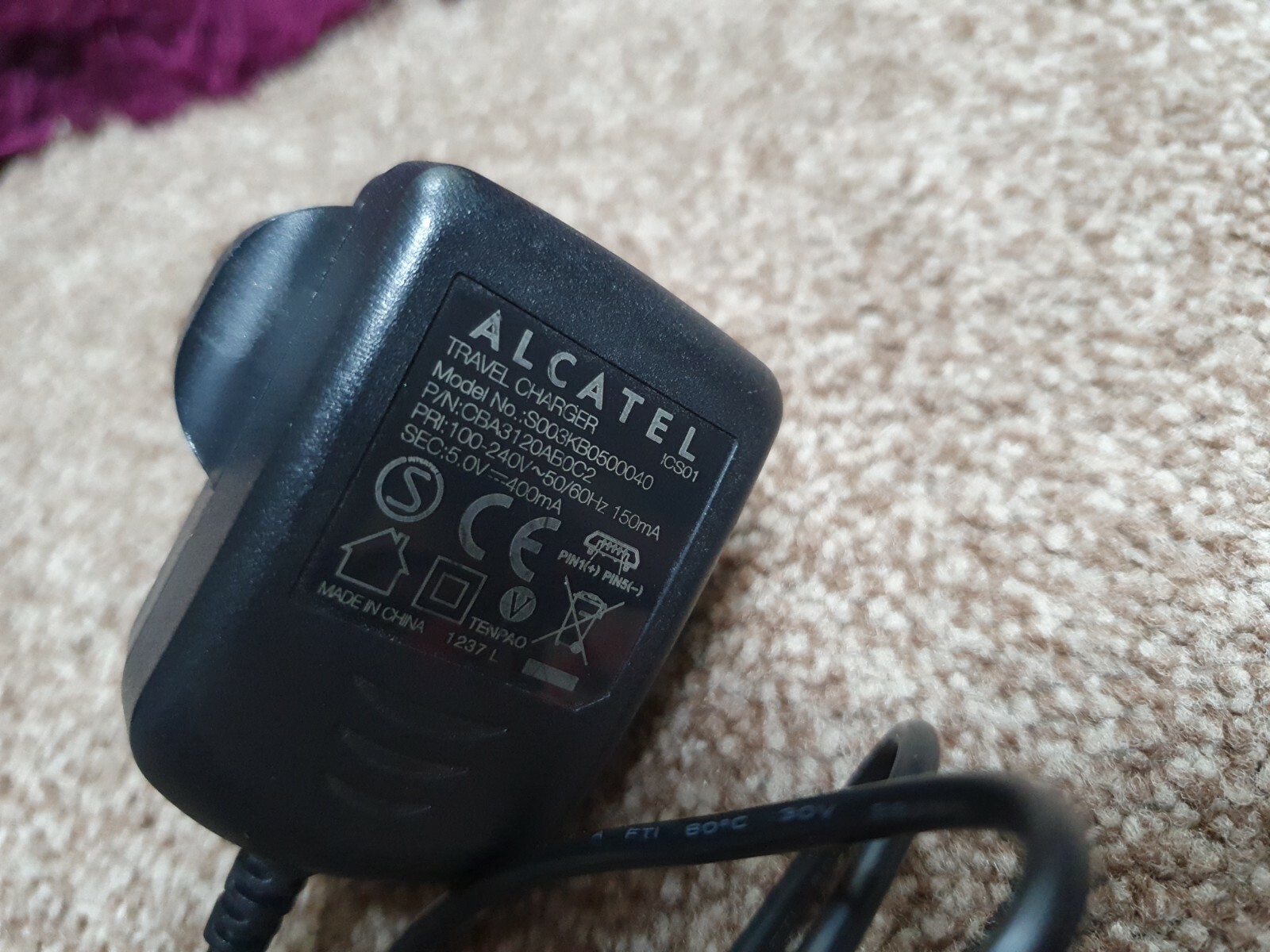Genuine ALCATEL Travel Main Charger Genuine S003kB0500040 ICS01 Phone