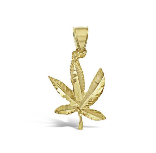 Marijuana Leaf Pendant Charm 10k Yellow Gold Cannabis Weed Pot 1 inch