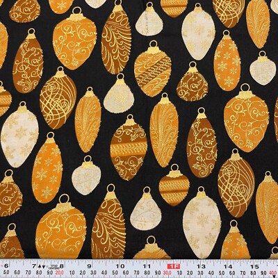 Holiday Renaissance by Hoffman Metallic Ornaments Black Cotton by the HALF YARD
