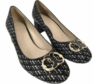 Tory Burch Raven Geo Navy Blockabsatz Slipper Schuhe Kunstfell Größe UK 5,5 EU 38,5
