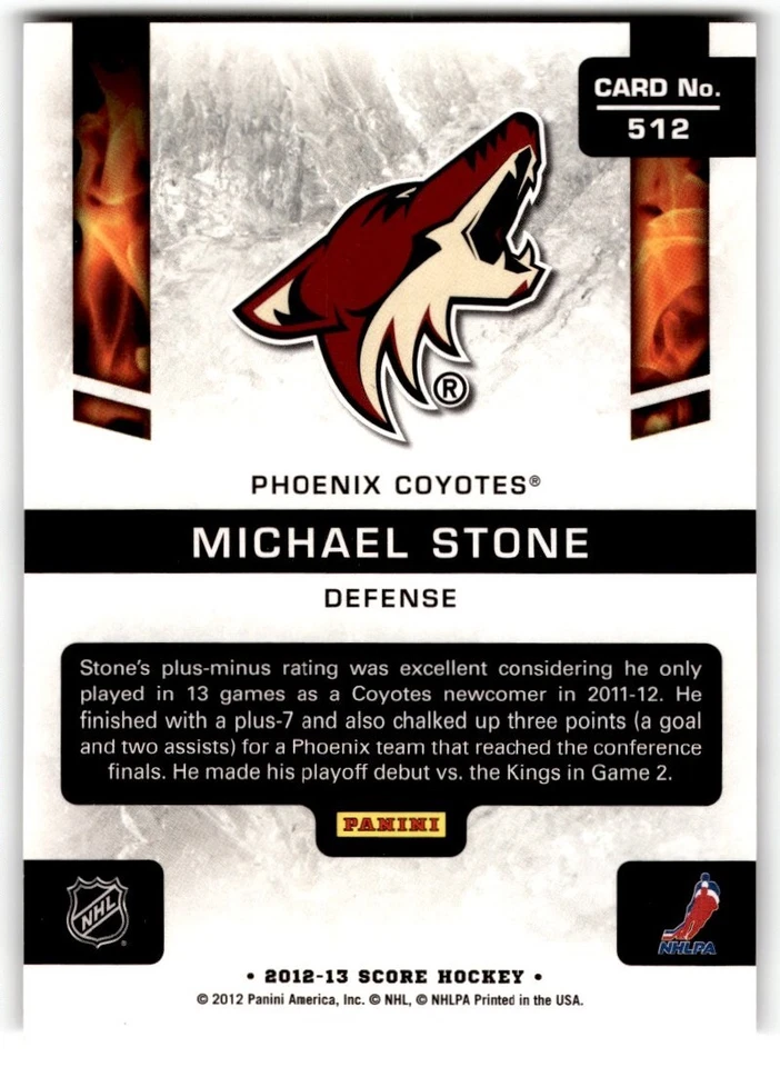 Michael Stone 2012-13 Score Rookie #512 Phoenix Coyotes - Image 2 of 2