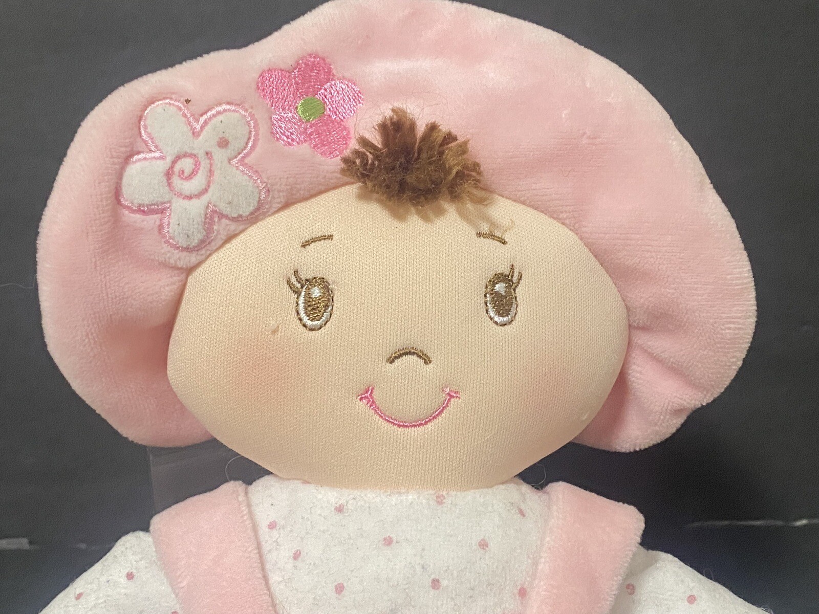 Baby Gund My First Dolly Plush Brown Hair Eyes Pink Clothing Hat Stitched