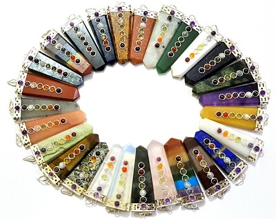 Lot of 50 Mixed 7 Chakra Flat Pendants Reiki Healing Meditation EMF Protection 