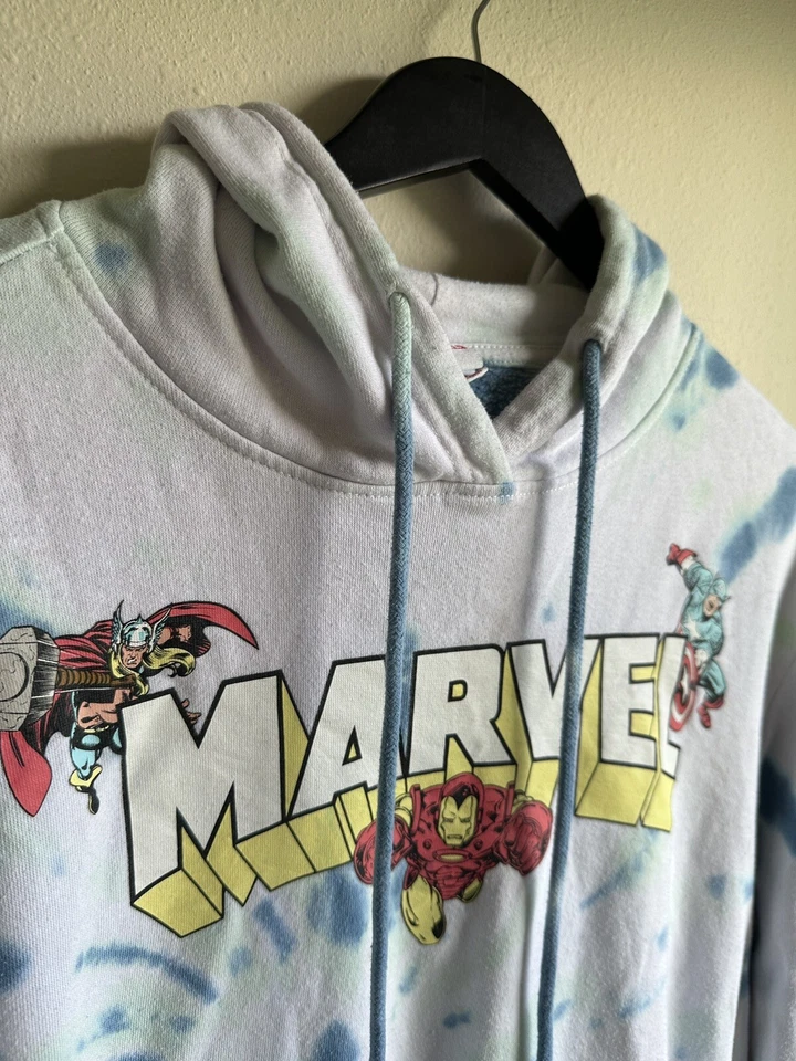 Sudadera con capucha teñida blanca talla mediana Marvel para hombre Foto 3 de 4