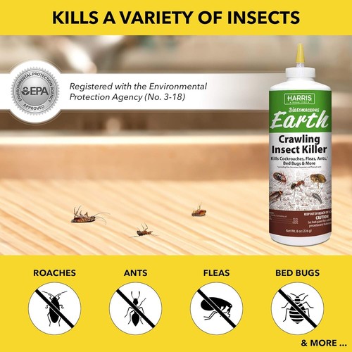 Harris Diatomaceous Earth Crawling Insect Killer, 8oz for Roaches, Fleas, Ants, - Picture 2 of 6
