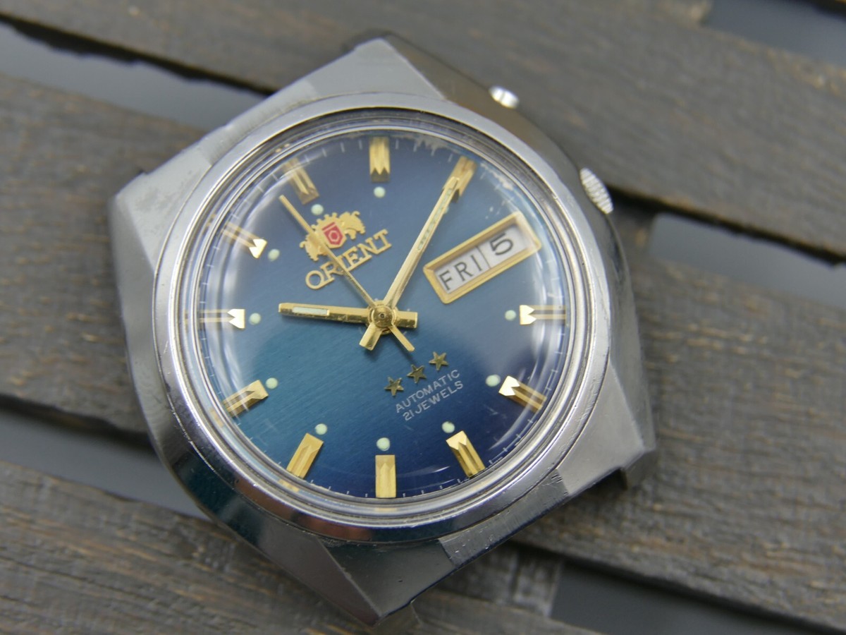 vintage watch mens Orient 3 star automatic 46941 blue dial 