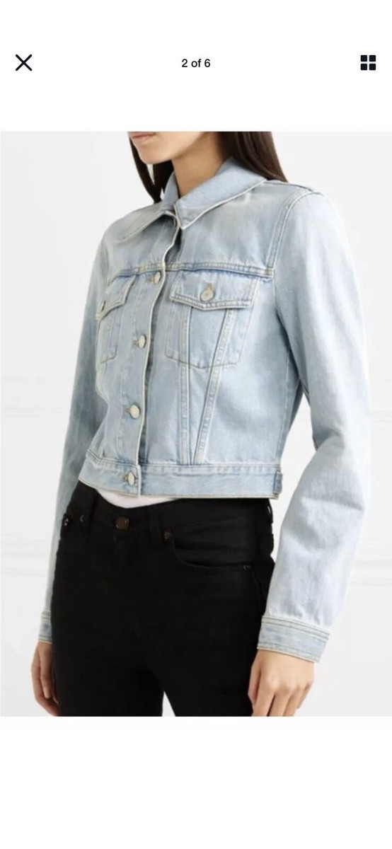 Gucci Embroidered Tiger Cropped Denim Jacket Light Blue Size