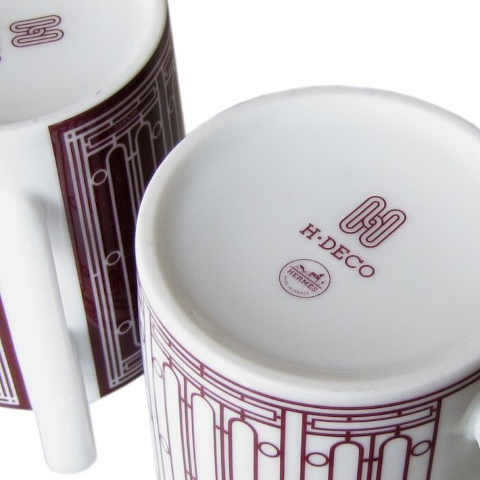 HERMES Mug Cup H Deco Red White Tableware 2 set Coffee Tea