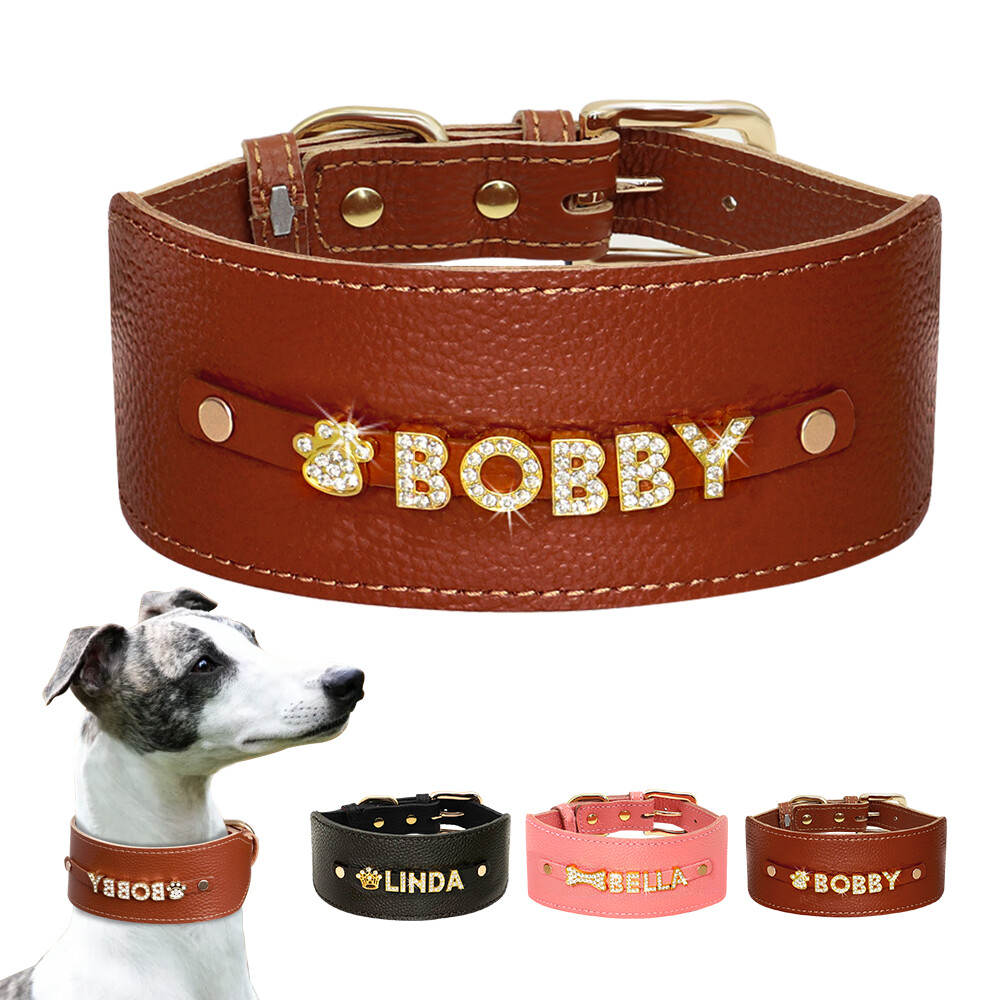 Leather Personalized Collar Rhinestone Bling Charms for Greyhound | eBay