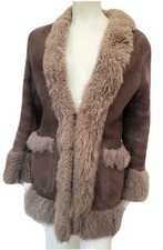 Real Sheepskin Shearling Afghan Vintage Penny Lane Coat Jacket Sz S 8 10