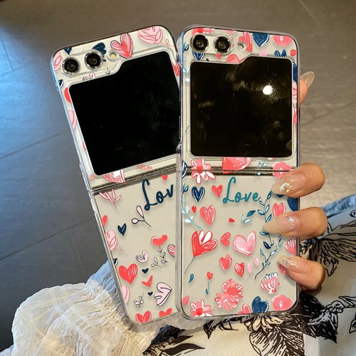 Phone Case For Samsung Galaxy Z Flip5 Flip4 Flip3 Heart Clear Hard Folding Cover - Picture 8 of 16