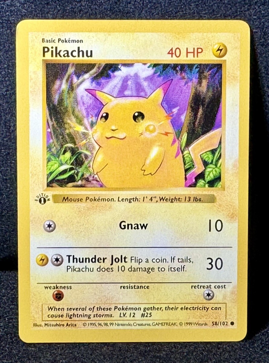 ポケモンカードゲーム Pikachu yellowcheek 1stED shadow less 🔥Pikachu 58/102 “Base Set SHADOWLESS” (Rare FAT Stamp) TRUE