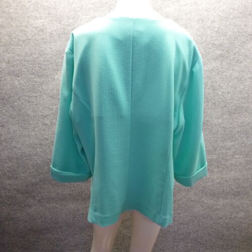 Dana Kay Blazer Top Womens 18W Aqua 3/4 Cuff Sleeve Button Front Lightweignt - Picture 3 of 13