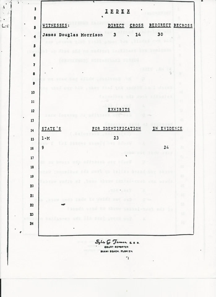 Jim Morrison - Copy of Transcript Trial in Miami on 09/17/1970 - The Doors - Image 4 of 4