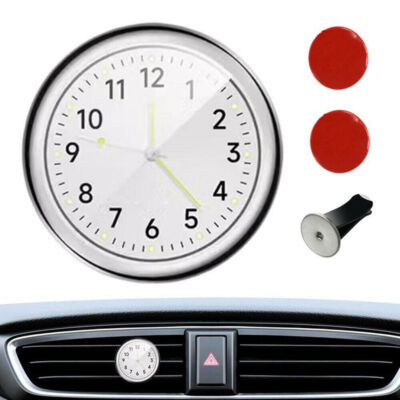Car Dashboard Clock Stick-On Watch Quartz Accessories White w/ Air Outlet Clip