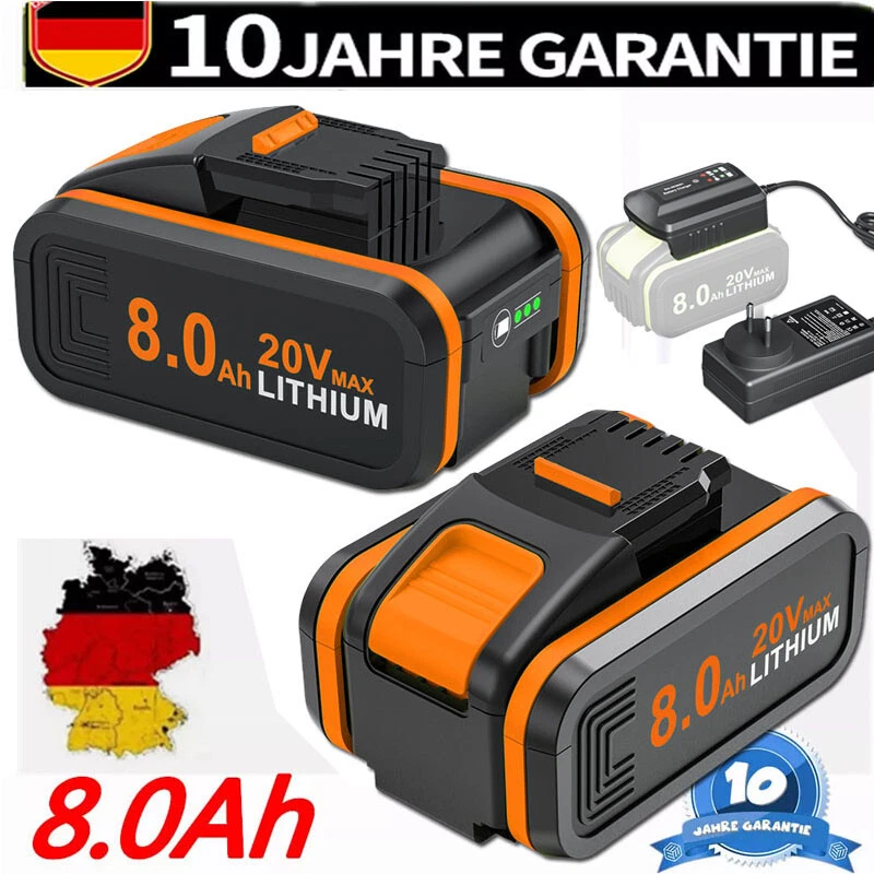 MARKENLOS 2X 8000mAh 20V MAX Akku Für Worx Ersatzakku WA3553 WA3551 / Ladegerät