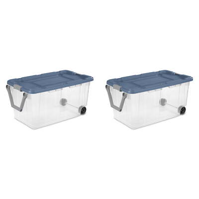 160 Qt. Wheeled Storage Box Plastic Adult, Blue Moonlight, Set of 2