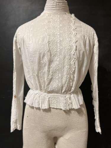 VTG ANTIQUE 1900’s Victorian Edwardian High Neck PinTuck Eyelet Lace Appliqués - Picture 14 of 19