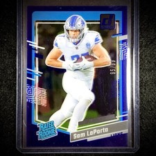 2023 Clearly Donruss Football Sam LaPorta Rated Rookie Blue /99 Color Match #81