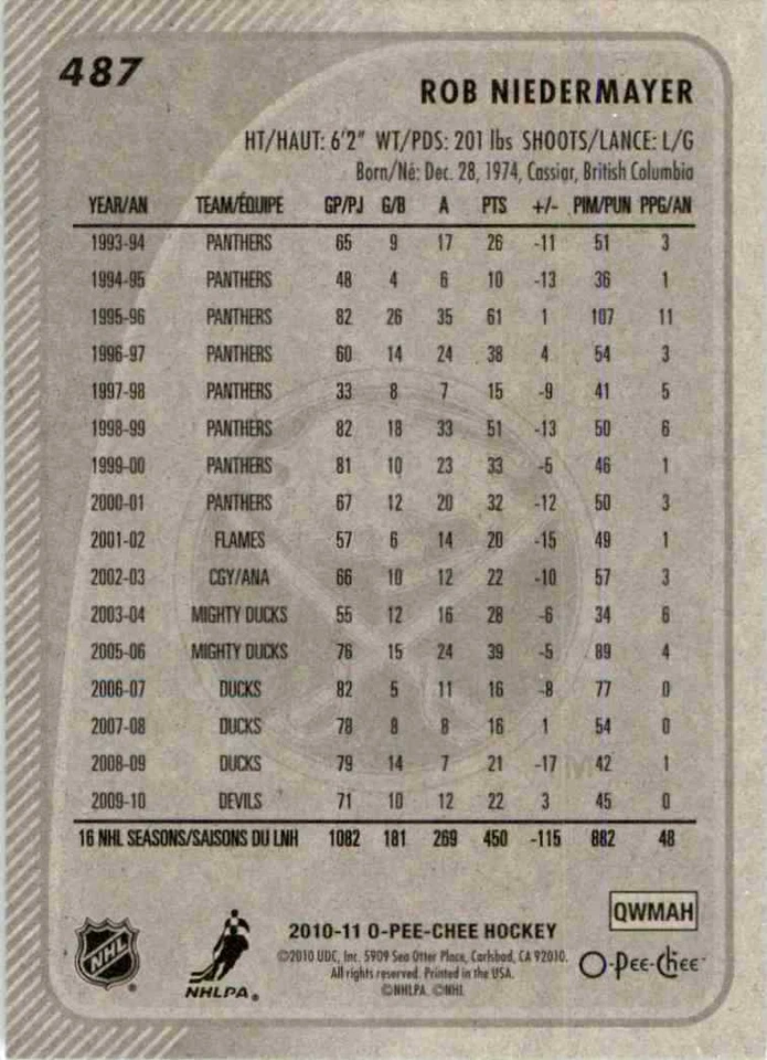 2010-11 O-Pee-Chee Rob Niedermayer #487 - Image 2 of 2