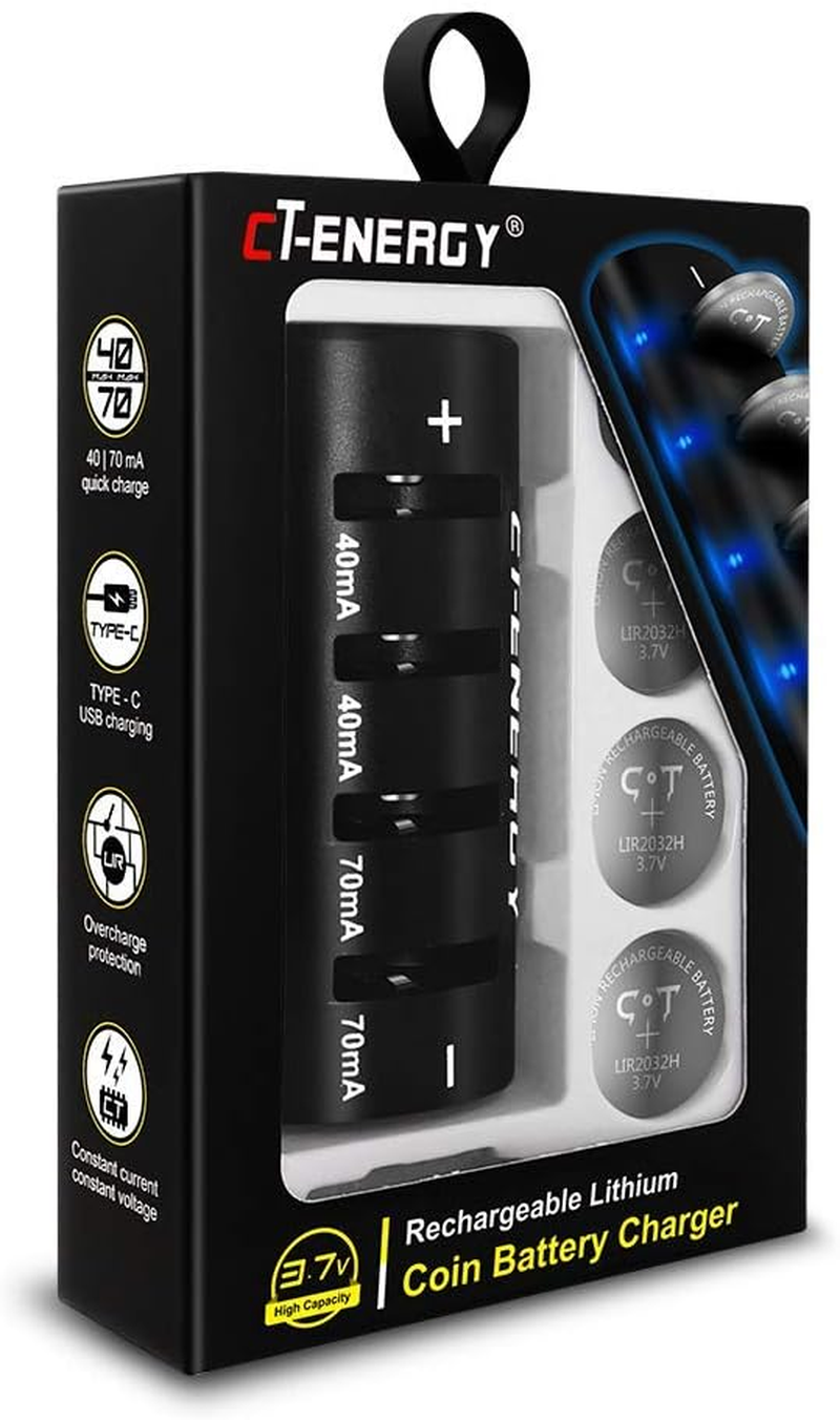 LIR2032 Rechargeable Battery Charger with High Capacity 3.7V 70Ma 4Pcs Button Ba