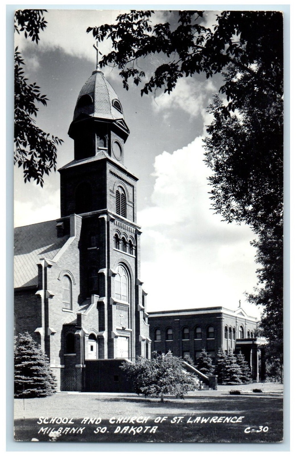 1950 School And Church Of St. Lawrence Milbank South Dakota RPPC Photo
