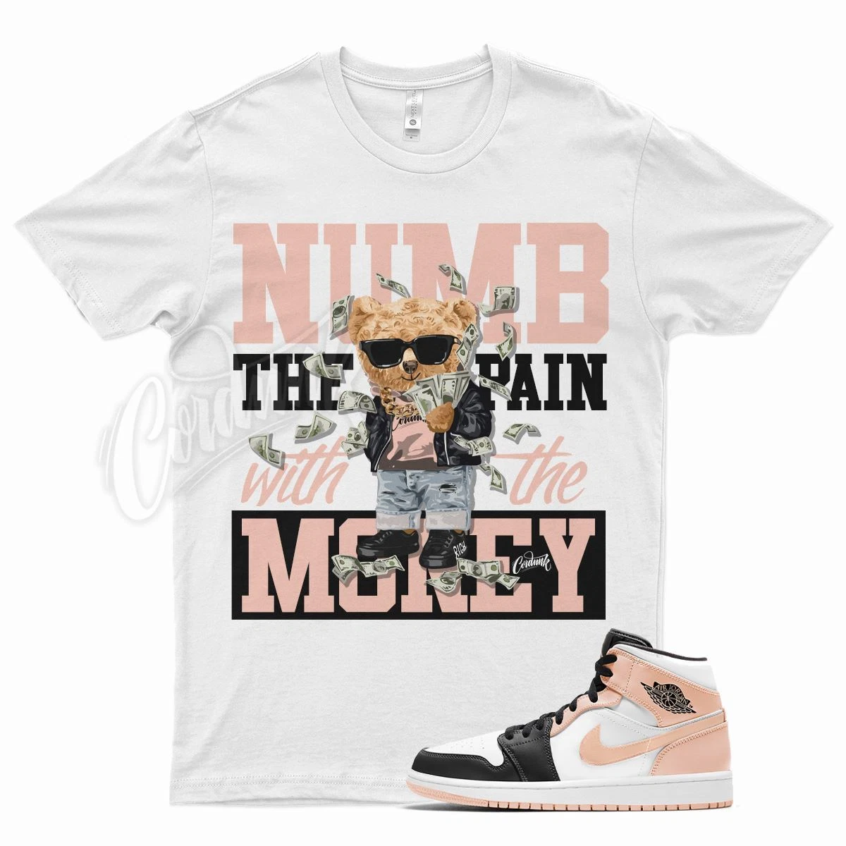 White NUMB T Shirt for Air J1 1 Crimson Tint Pink Arctic Orange Dunk High