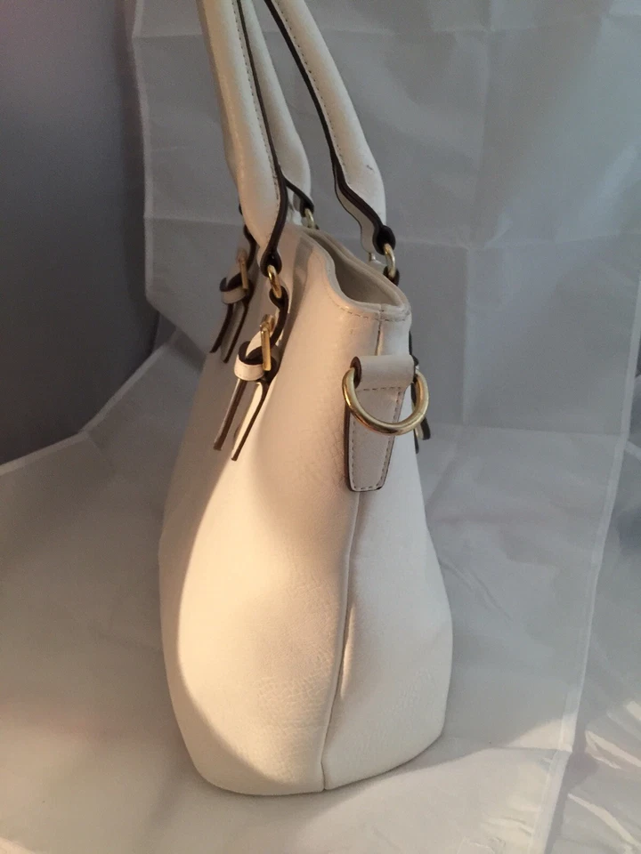 ❤️Charming Charlie Faux Leather Purse Tote Shopper Bag White Gold Buckles - Image 4 of 4