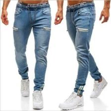 ON SALE!! Men Casual Denim Jeans Jogger Pants Sweatpants Elastic Skinny Trousers