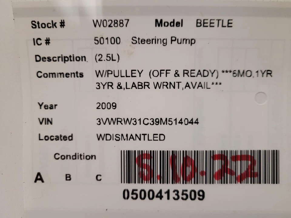 Bomba de dirección asistida usada se adapta a: Volkswagen Beetle 2009 2,5 grado A Foto 3 de 4