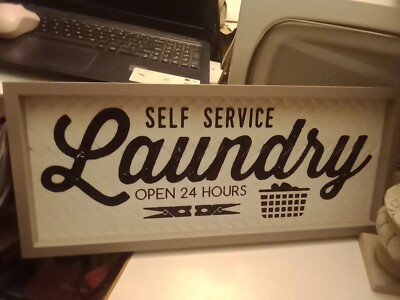 Laundry Self Service Open 24 hours Sign Wall Decor Basket 