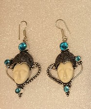 Reduced VERY RARE BALINEES GODDESS BLUE TOPAZ & CREAM JADE .925 S/S EARRINGS