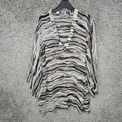 Chicos Top Womens 3 US XL Brown Animal Print Silk Chiffon Sheer Blouse Ladies