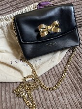 Image of Ted Baker Women's Cross Body Bag Black Leather And Gold Chain Excellent Con