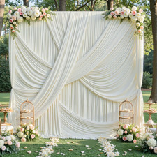 20Ft 12Ft Ivory Backdrop Curtain for Wedding Parties, 4 Panels Wrinkle Free Poly