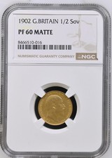1902 Royal Mint UK Matte Proof Half Sovereign PF60 NGC