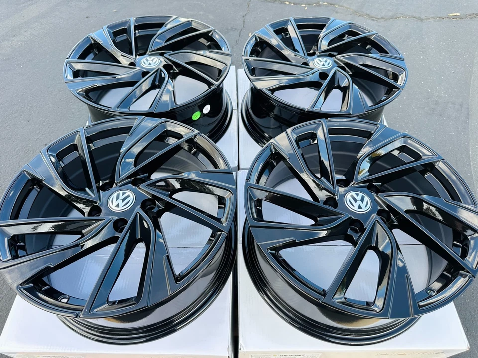 4 NEW 17" Black Rims VW 5X112 Wheels Fits: 2005-2026 Volkswagen Jetta Foto 3 de 4