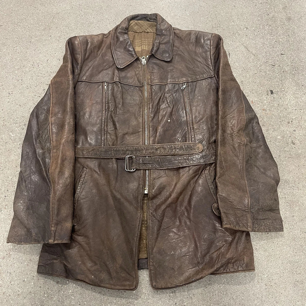 Military Vintageドイツ軍　LEATHER JACKET German WWII Military Jacket Leather Field Jacket German Military