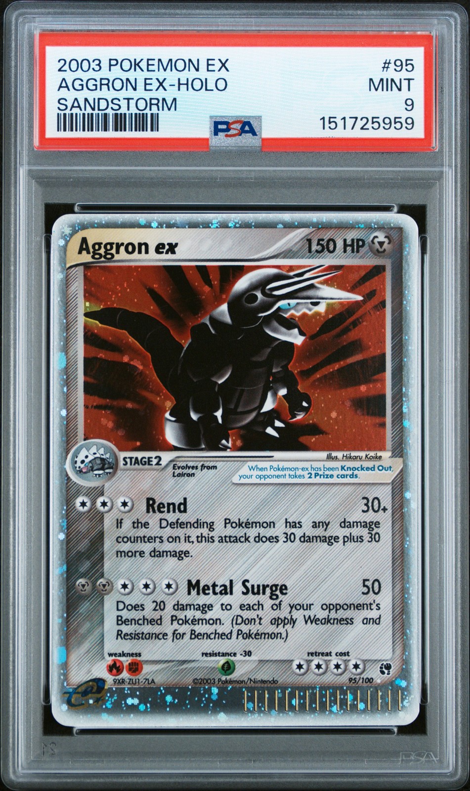 2003 POKEMON EX SANDSTORM #95 AGGRON EX-HOLO PSA 9