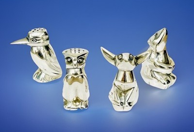 Rare Set 4 Gallia Christofle Silver Plate Animal Figural Salt Pepper Shaker Read