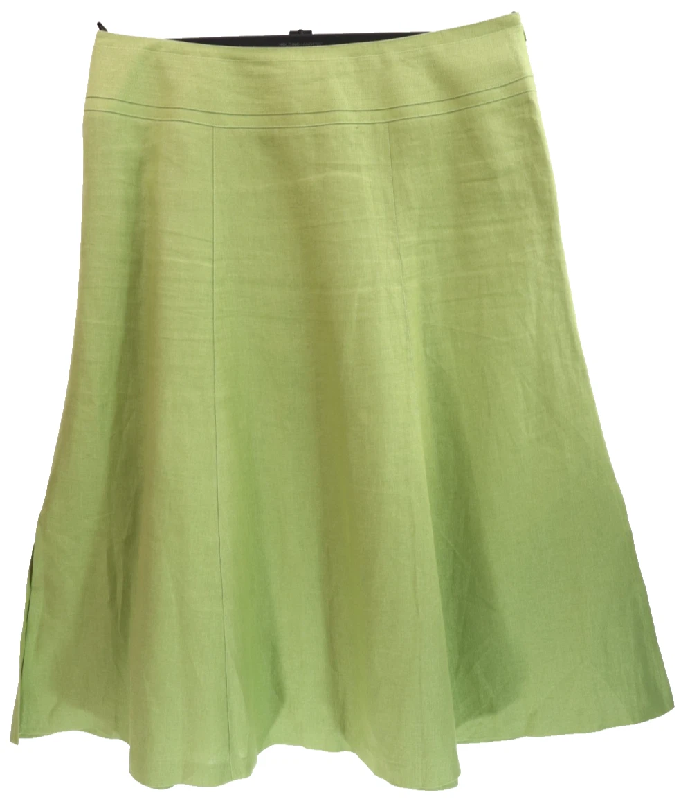 TALBOTS Women's Irish Linen Flare Skirt Maxi Long Yellowish Green Size 18 PLUS