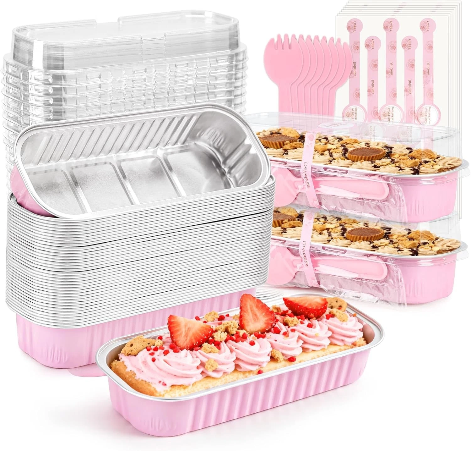 50 Pack Mini Loaf Pans W/ Lids Rectangle Individual Cake Pans Aluminum Foil Pans