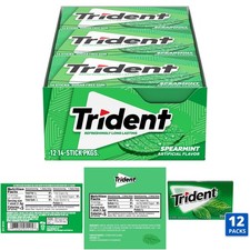 Spearmint Sugar Free Gum 12 Packs - 14 Pieces Each - 168 Total