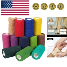 Cohesive Bandage Vet Wrap Rolls - Sprain & Strain Support Elastic Bandage & V...
